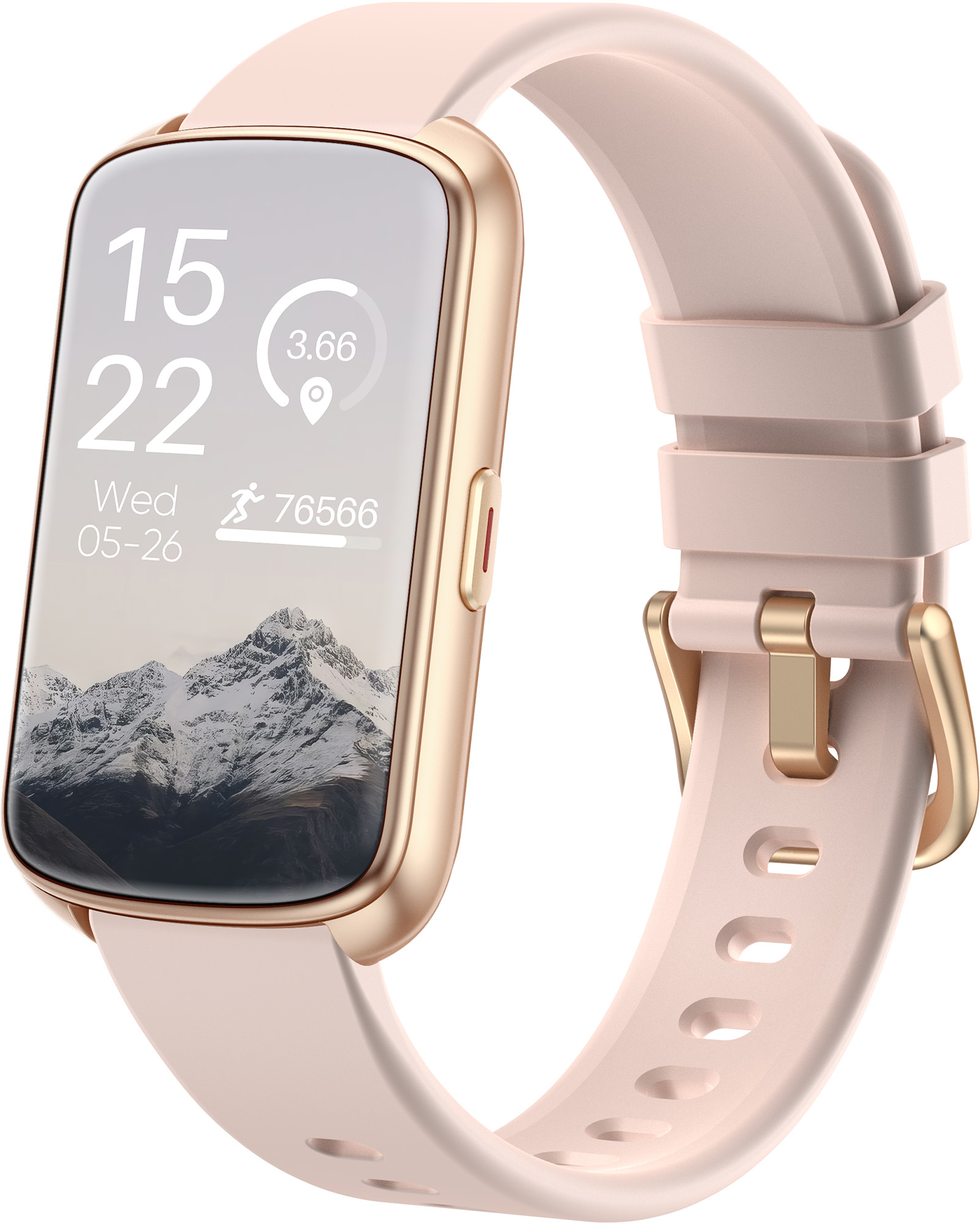 Pink QVEQ smart watch with rose-gold case